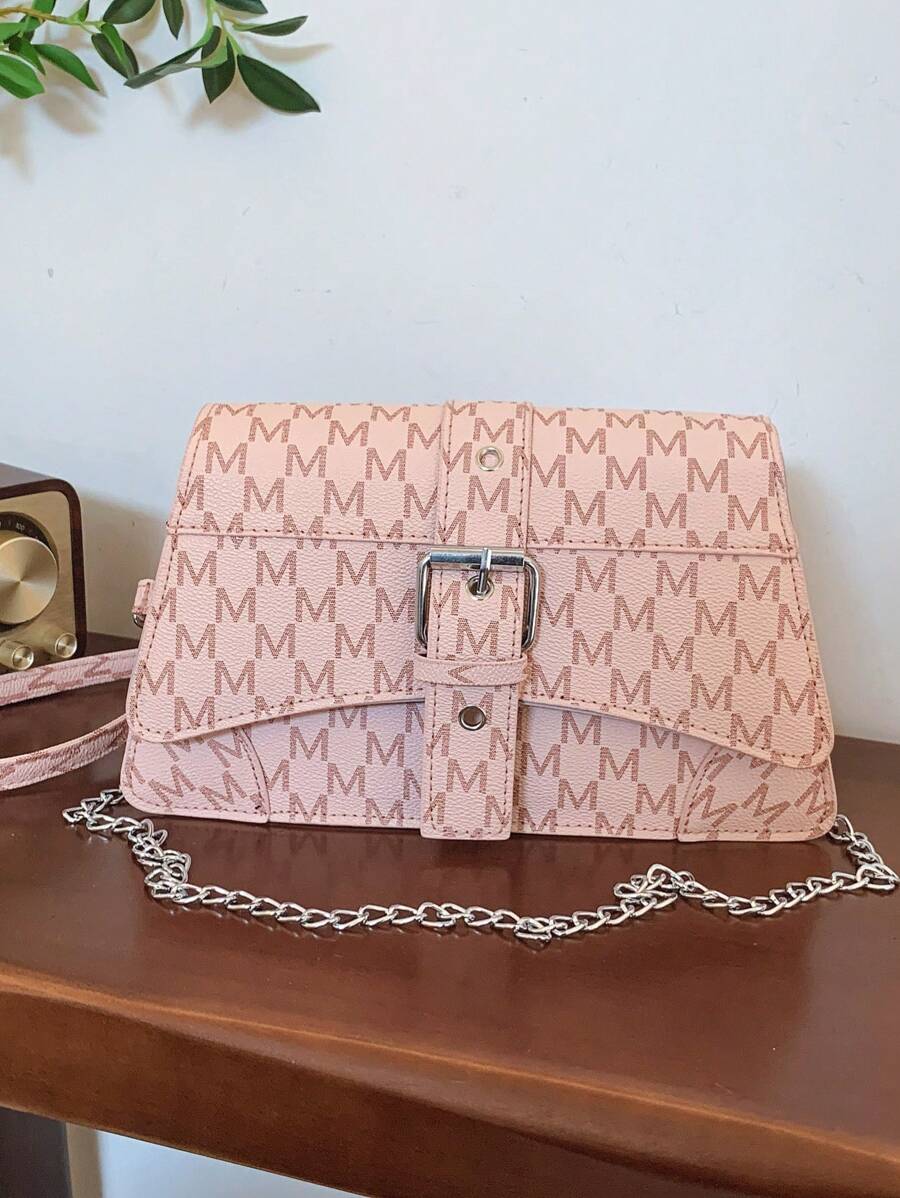 复古风格女士休闲斜挎包，链条肩带/腋下小方包