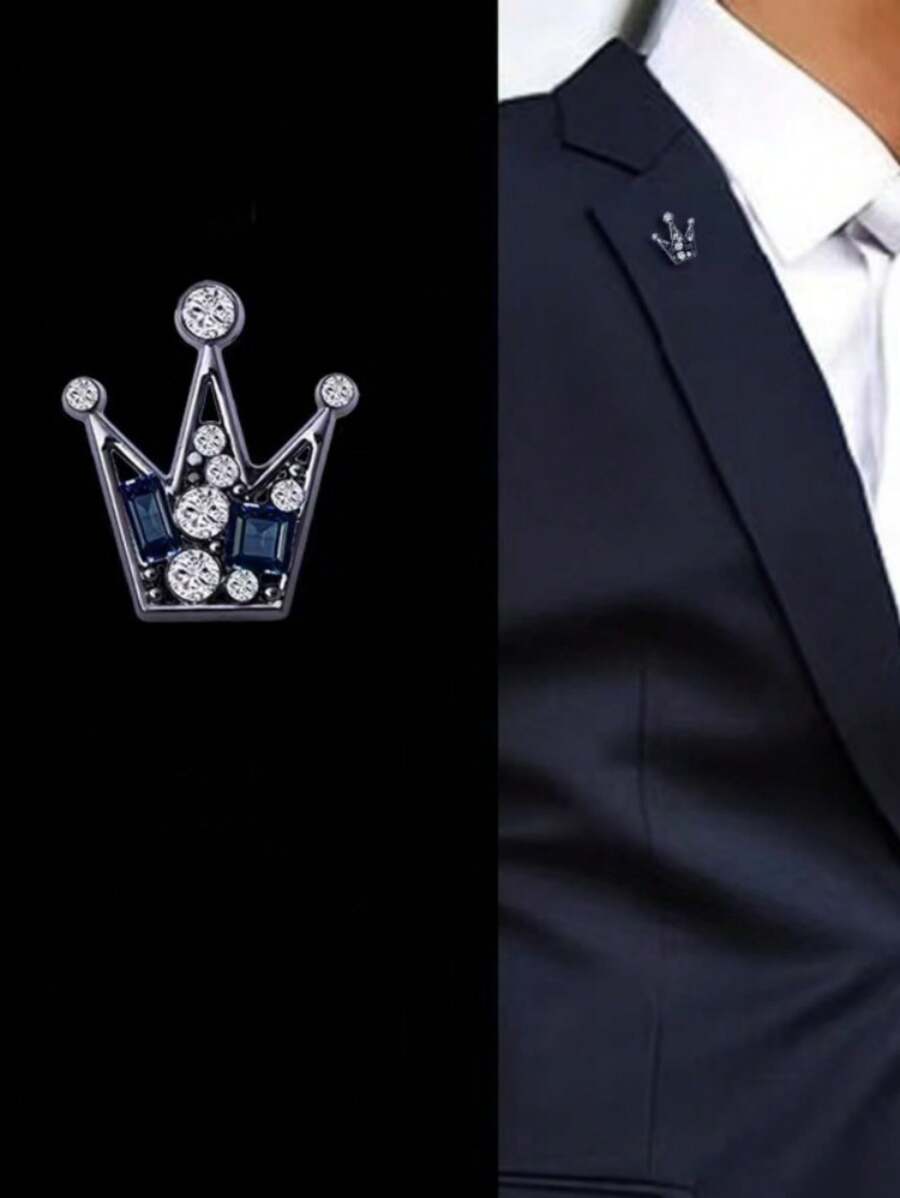 1 件男士西装皇冠形水晶胸针、翻领别针、衬衫夹，与张颂文同款，夏季 - 彩色 - 查看 1