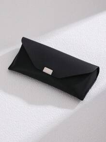 1 pieza Caja de almacenamiento de gafas de metal con hebilla cuadrada de grano de litchi, funda protectora de gafas de moda anti-presión y anti-caída