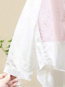 Stylish Striped Patchwork Shirt For Women, Loose Casual Blouse, Spring Autumn New Design - Red - View 5
