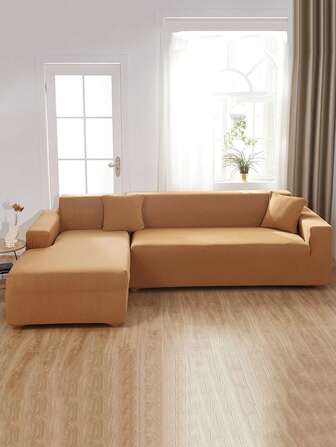 1pc Full Wrap Solid Color Sofa Cover, Stretchable, Cat Scratch Resistant, Suitable For All Seasons, Classic Fit For Old Style Genuine Leather Sofa, Includes 1pc Matching Pillowcase (Pillow Insert Not Included)