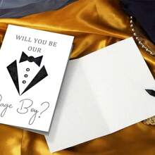 1pc "Will You Be Our Pageboy?" Wedding Proposal Card With Tuxedo And Bowknot Design, Includes Red Envelope - Ideal For Weddings And Engagements, Wedding Card - Multicolor - View 7
