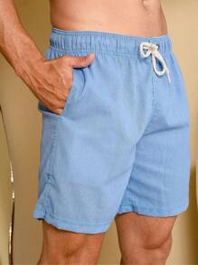 Men's Linen Bermuda Shorts Elegant Casual - 藍色 - 查看 1