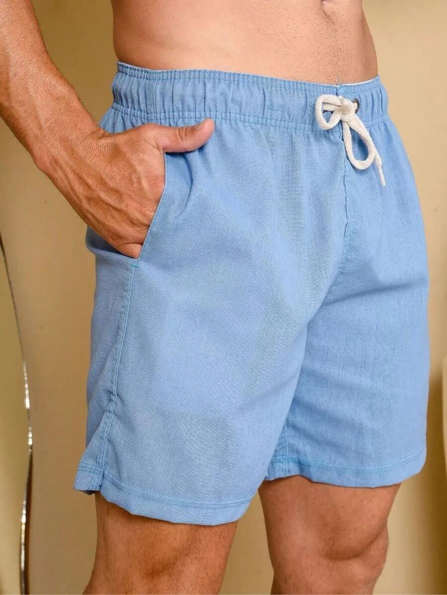 Men's Linen Bermuda Shorts Elegant Casual - 藍色 - 查看 1