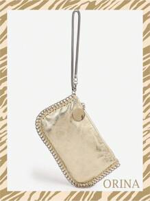 Handmade Detachable Chain Design Multifunctional Metallic Silver Baguette Bag - Underarm, Handheld, Shoulder, Cross-Body - Gold - View 2