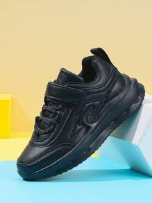 Kids Black Sneakers, Leather Water Resistant Breathable Student Campus Running Shoes For Boys/Girls, Children Casual Shoes, Teens Lightweight Comfortable Non-Slip Sports Shoes Suitable For Indoor/Outdoor Activities, School, Daily Wear