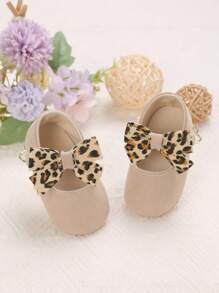 1 Pair Infant Girl 0-1 Yr Cute Bowknot Decor Soft Sole Princess Flat Shoes, Suitable For Spring & Autumn