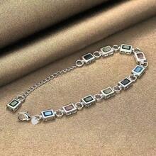 925 Sterling Silver Square Inlaid With Multi-Color AAAAA Zirconia Chain Bracelet For Women Wedding Engagement Party Jewelry