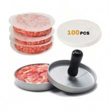 1 台汉堡肉饼压制机和 100 张汉堡肉饼纸、不粘肉压制套装和肉饼分离纸、厨房工具、厨房配件，适用于庆祝活动、派对、家庭聚会、自制汉堡 - 彩色 - 查看 3