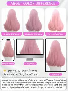 alicegarden 1 Piece Synthetic Heat-Resistant, Long Straight Hair Wig In Natural Pink Wigs, With Bangs, 22 Inches Long, Fully Machine Woven Daily Natural Realistic Wig Christmas Y2k - Pink - View 11