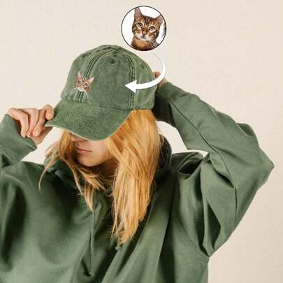 1Pc Custom Pet Memorial Christmas Hat - Unisex Embroidered Pet Hat, Personalized Pet Memorial Cap, Baseball Cap With Pet Photo, Unique Gift For Mom, Dad, Or Pet Lovers, Christmas Gift, Pet Loss Memorial, Custom Embroidery Design, Colorful, Cute, Adorable, Funny, Y2K, Stylish, Casual, Cuties, Custom, Personalized, Unique, Customized, Ideal Gifts For Him, Ideal Gifts For Her, Her, Girlfriend, Friends, Children