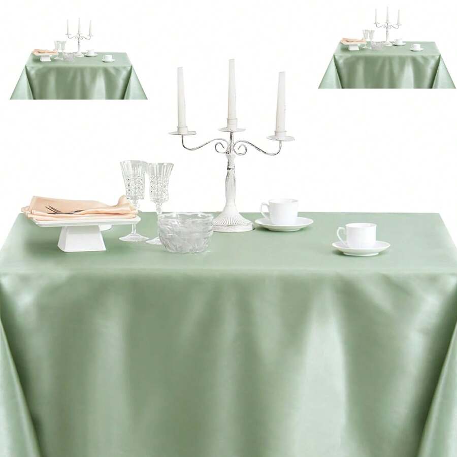 2 块长方形黑色丝质桌布，面料光滑，设计简约，适合婚礼、派对、餐厅、自助餐、活动装饰