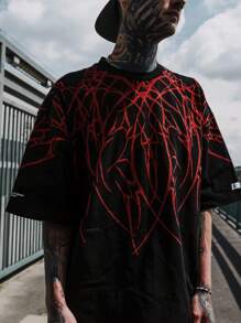 男士线条印花圆领短袖 T 恤，休闲夏季 T 恤 - 彩色 - 查看 3