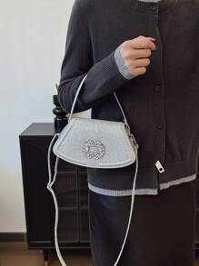 时尚设计手提包单肩包斜挎包闪亮亮片女士斜挎包 - 銀色 - 查看 7