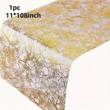 1/3 件 11x108 英寸金色树枝设计桌旗铝箔桌旗，生日婚礼宴会派对餐桌装饰用品桌布桌旗，餐垫盘子装饰