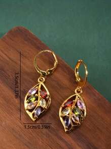 1 Pair Of Creative Leaf Sparkling Colorful Leaf Earrings, Party And Birthday Gifts, High-End Retro Color Matching, Women's Earrings, Wedding Earrings