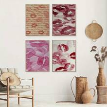 1/2pcs Frameless Vintage Red Kiss Lips Prints Canvas Posters, Red Mouth Kisses Wall Art Home Decor,High-Definition Canvas Printing Decoration Painting For Home Gifts, Living Room, Bathroom, Bedroom,Canvas Wall Art Gift,No Frames