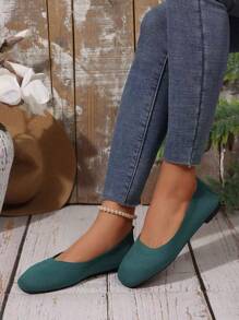Chaussures plates sans lacets pour femmes grandes tailles, chaussures confortables à bout carré et respirantes - Vert - Voir 2