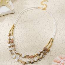 1pc Bohemian Double Layered Colorful Chip Shell & Beaded Necklace