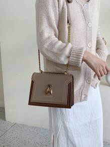 Bolso bandolera decorativo con abeja vintage, bolso de hombro con cadena para mujer, bolso cuadrado con solapa decorada con tachuelas