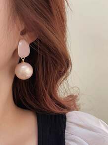 1 对复古法式风格淡色珍珠吊坠耳环 - 粉色 - 查看 4