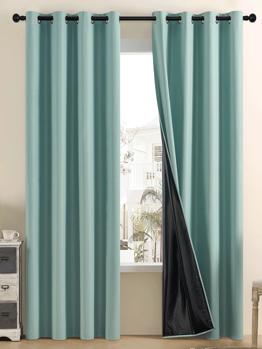 2pcs Blackout Curtains, Lightweight With Insulated Lining, Suitable For Living Room, Bedroom, Bathroom, Home Decor, Room Decor, 100% Blackout, Easy Installation - Mint Green - View 1