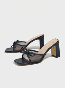 New Bowknot Open Toe Platform Chunky Heel Sandals, Summer Women Dress Shoes