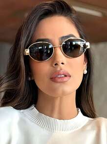 1/2 piezas Gafas de moda con marco de metal en forma ovalada para mujeres, apropiadas para uso diario y actividades al aire libre para verano, playa, vacaciones, exterior, viajes