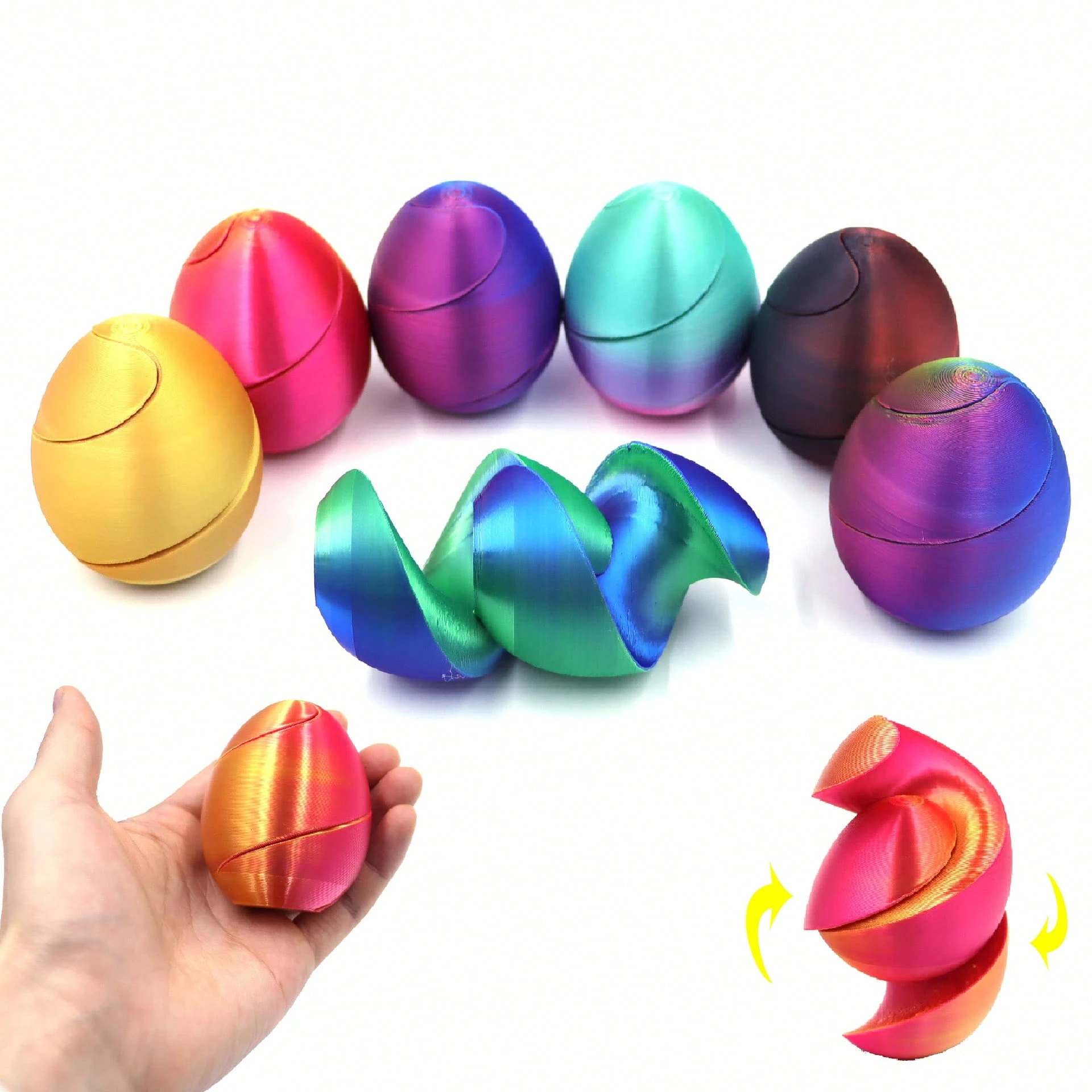 6 Pack 3D Printed Spiral Egg Fidget Toys - Easter Stress Relief For Kids & Adults