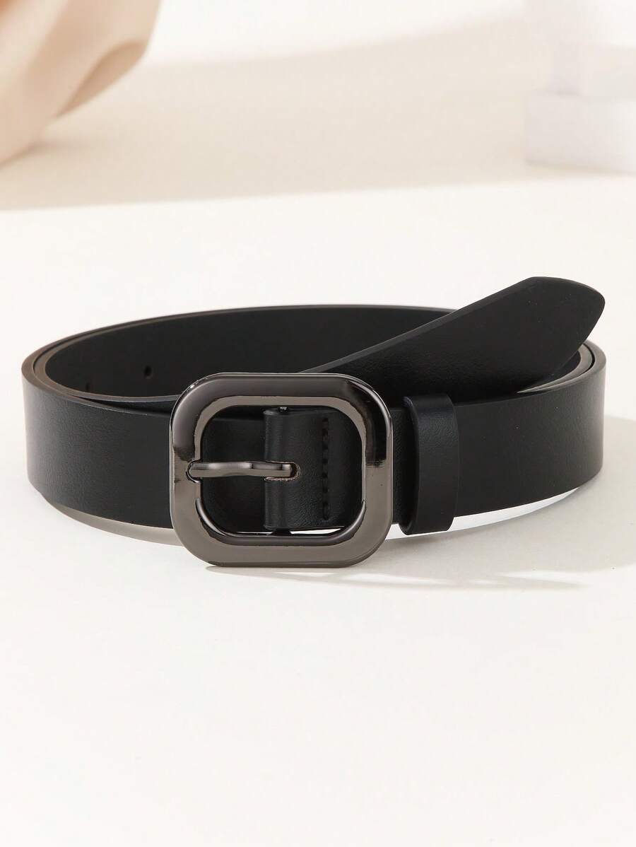 1 条女士经典时尚方形扣腰带，适合连衣裙、牛仔裤，采用 PU 皮革制成 - 槍黑色 - 查看 1