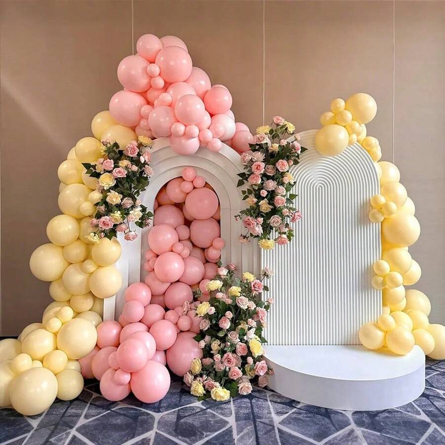122pcs Macaron Yellow Pink Balloon Garland Kit - Latex Balloons For Wedding, Showers,Gender Reveal Party Decor,Engagement, Birthday, Mother's Day, Graduation, Valentine's Day,Party Decorations