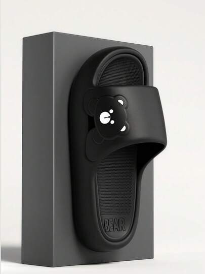 A Pair Of New Summer Shoes With Cute Little Bear Pattern On The Side, With Anti-Slip Soft Soles And A Cloud-Like Feeling For Home Use, Thick Sole For Easy Cleaning, And Anti-Slip Design For The Bathroom. Summer Men's And Women's Shoes For Both Indoor And Outdoor Use.