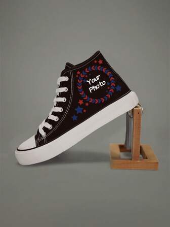 Customizable DIY Canvas Mid-Top Casual Shoes, Simple Outdoor Vulcanized Rubber Sole Athletic Sneakers