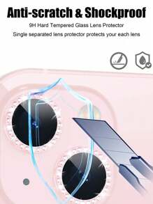 1 Pack Compatible With Apple 11 And Above Models, Compatible With Iphone 15 Pink Rhinestone Lens Film, Lens Protection Ring/Case, Tempered Glass [Scratch-Resistant], Metal Single Ring Camera Screen Protector Lens Sticker Lens Cap Lens Protection Ring, Compatible With Iphone 11/12/13/14/15/16/16 Plus/16 Pro/16 Pro Max Full Series Waterproof Shockproof Anti-Fall Anti-Fall Anti-Fingerprint Full Cover - Pink - View 5