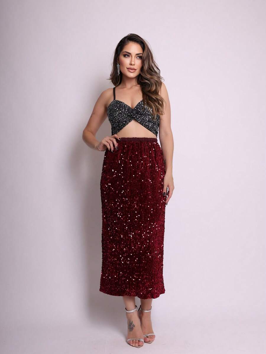 2025BR NEW Sequined Skirt - Red - View 1