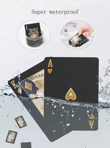 1 Set Waterproof Portable Golden Foil Playing Cards, Ideal For Leisure Activities, Entertainment And Tabletop Games, Perfect As Birthday, Christmas Or Party Gift - Multicolor - View 4
