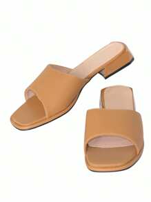 Lässige minimalistische Mule Sandalen mit quadratischer Zehenkappe und hohem Absatz