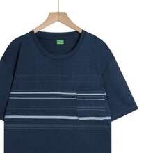 Men's Short Sleeve Shirt Striped Casual Vintage Tops With Pocket Soft Fabric - 霧霾藍 - 查看 2