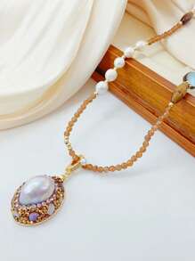 1 件创意珍珠链项链，时尚配饰优雅吊坠，适合日常佩戴，礼物创意甜美风格珠宝，适合女性 - 彩色 - 查看 4