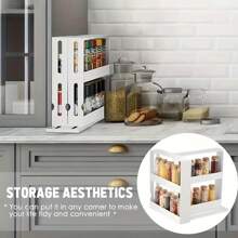 Estante compacto giratorio de 90 grados de 2 niveles para almacenamiento de especias en encimera, perfecto para la cocina, el baño, la oficina en casa y la organización del hogar - Suministros esenciales para el hogar para una vida libre de desorden