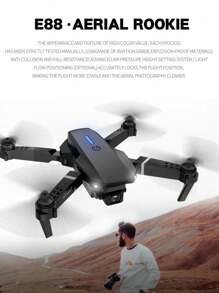 Foldable Remote-Controlled Drone E88 Equipped With Dual Cameras, USB Rechargeable Lithium Polymer Battery, Wi Fi Remote Control, 720p Video, Indoor Use, Beginner Level, Intelligent Obstacle Avoidance