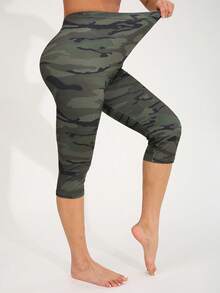 3 条装女式休闲紧身裤，欧美时尚户外紧身裤，灰色和绿色迷彩图案，适合夏季连衣裙、派对、海滩度假、徒步旅行、健身、柔软有弹性的七分裤 - 彩色 - 查看 4