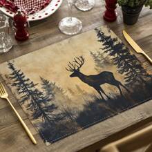 Set de 4 manteles individuales con diseño de estrella de estilo granja vintage, manteles individuales de grano de madera rústica de lino, manteles individuales con estampado de animales de granja, adecuados para cocina, hogar, fiesta, decoración de mesa, 12x16.5 pulgadas