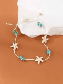 1 st. Verstelbare geweven strand-stijl zeester en schelp enkelband