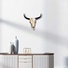 1pc, Artificial Simulation Cow Skull Wall Hanging Personalized Decoration Living Room Bedroom Office Bar Background Wall Decoration - 牛頭骨牆飾 - 查看 4