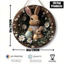 Enseigne murale décorative en bois lapin de Pâques - style bohème avec design lapin et œuf, couronne de marguerites. Décoration rustique pour la porte d'entrée, porche, salon, chambre à coucher. Décoration de printemps pour l'intérieur/extérieur, accessoires lapin. Cadeau parfait pour la famille et les amis