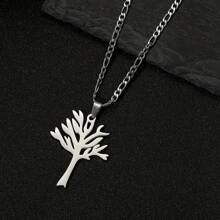 dollrinboy 1 件黑银金色不锈钢生命之树吊坠项链，适合男士和女士 - tree - 查看 3