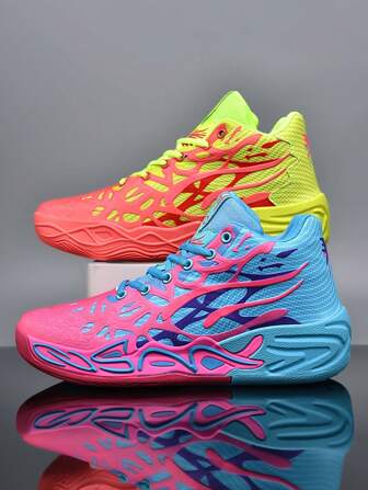 1 Pair Men's Outdoor Basketball Shoes, Colorful Streetwear Fashionable Sports Sneakers, Non-Slip Casual Mid-Top Athletic Trainers