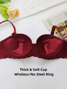 女士红色小胸聚拢文胸，无缝无钢圈文胸，纯色简约日常穿着文胸，配有柔软厚实的掌心罩杯，舒适透气的性感内衣，后背闭合运动内衣，配有可调节和可拆卸的肩带，无肩带和露背设计，适合派对、婚礼或礼服 - 酒紅色 - 查看 6