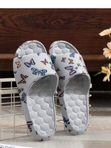 Sandálias femininas estampadas, modelo 2024, sola grossa, versáteis, plataforma, tira, modernas, ideais para usar ao ar livre no verão, looks de praia, chinelos femininos. - Cinza - Ver 6
